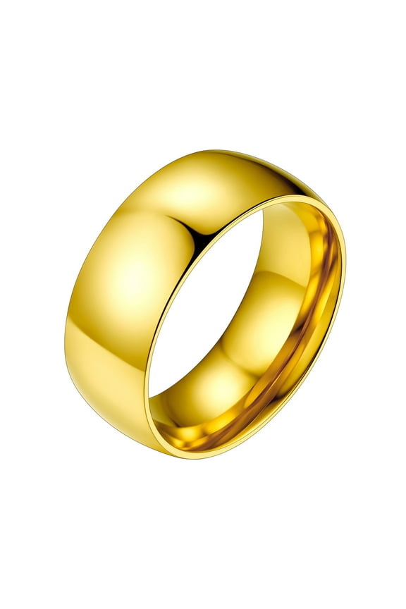 Wedding Rings for Men Women 8mm Wide Stainless Steel Band Stacking 14K Gold Plated Ring Jewelry Gift for Couple Ring Size 7-12