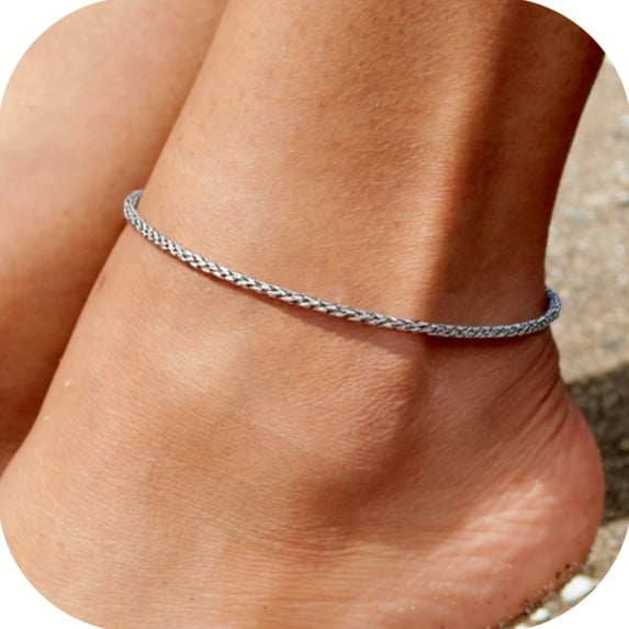 PROSTEEL Wheat Anklet Bracelet for Women 3mm Stainless Steel Silver Foot Chain Anklets Beach Summer Jewelry for Daughter