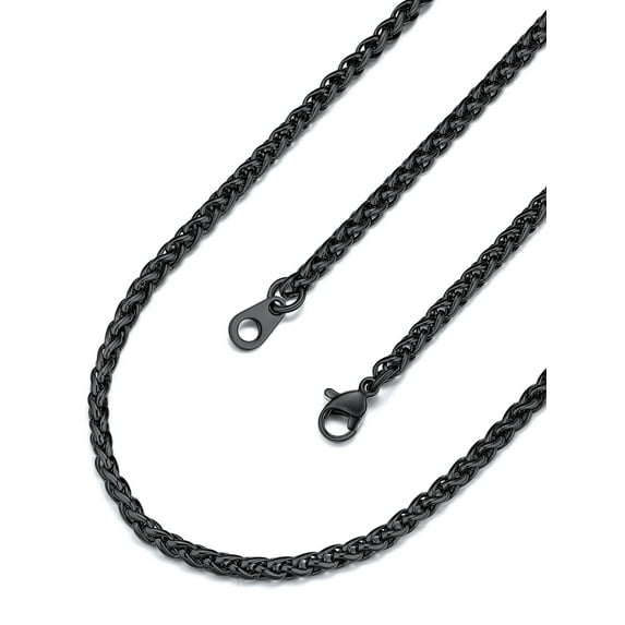 PROSTEEL Wheat Necklace 3mm Black Chain Necklace for Mens Classic Stainless Steel Jewelry Birthday Christmas Gift for Son Boyfriend - 24inches