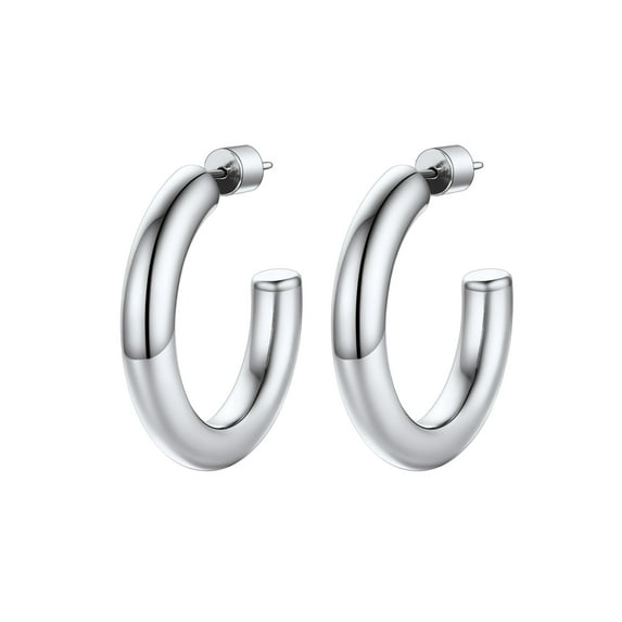 PROSTEEL White Gold Plated Chunky Hoop Earrings For Women Lightweight Open Hoops 30mm Stainless Steel Round Earring Gift for Christmas Anniversary