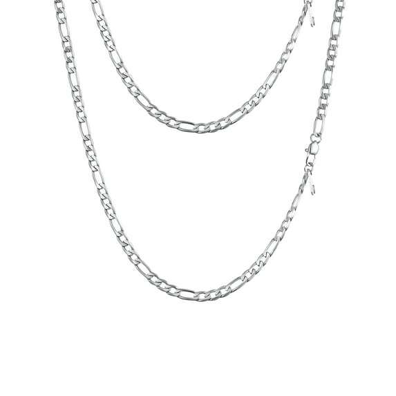 PROSTEEL White Gold Plated Figaro Necklaces for Women Men 4mm Stainless Steel Chain Necklace Hip Hop Son Fathers Jewelry Gift, 18 Inches