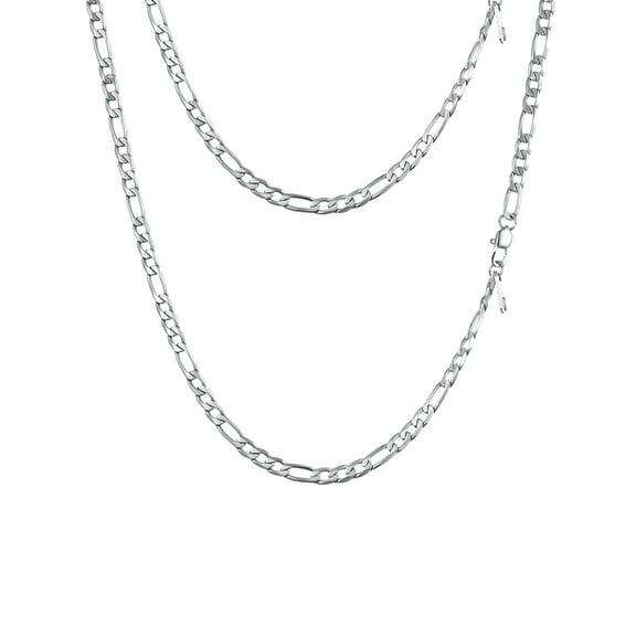 PROSTEEL White Gold Plated Figaro Necklaces for Women Men 4mm Stainless Steel Chain Necklace Hip Hop Son Fathers Jewelry Gift, 24 Inches