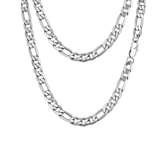 PROSTEEL White Gold Plated Figaro Necklaces for Women Men 9mm Stainless Steel Chain Necklace Hip Hop Son Fathers Jewelry Gift, 22 Inches