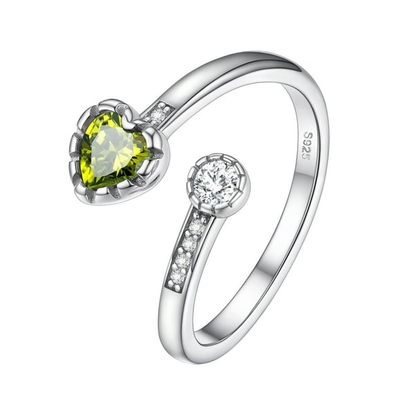 PROSTEEL Women Birthstone Rings 925 Sterling Silver Adjustable Open Band Ring August Peridot Heart Jewelry Gift for Mom Wife Daughter