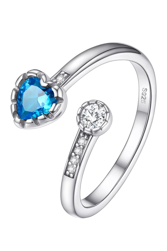 Women Birthstone Rings 925 Sterling Silver Adjustable Open Band Ring December Turquoise Heart Jewelry Gift for Mom Wife Daughter