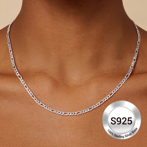 PROSTEEL Pure S925 Sterling Silver Chain for Women Sensitive Skin Hypoallergenic 3mm/5mm Figaro Necklace Birthday Graduation Gift for Female Mom Wife