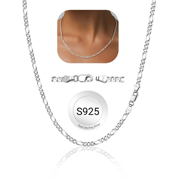 PROSTEEL Women Men 3mm Chain Necklace Figaro Chain Solid 925 Sterling Silver Figaro Necklaces Hip Hop Jewelry Gift, 26 inch