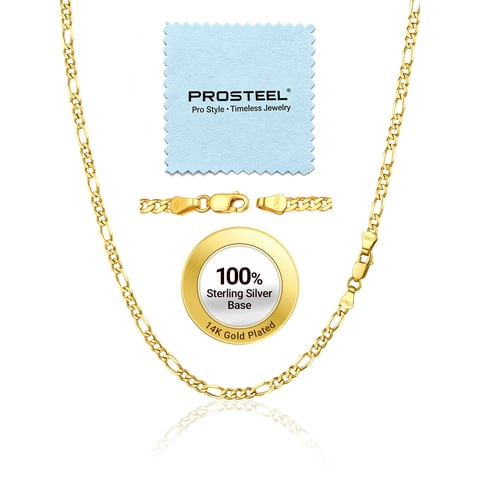 Pure S925 Sterling Silver Chain for Women Sensitive Skin Hypoallergenic 3mm/5mm Figaro Necklace Gold Plated Birthday Graduation Gift for Female Mom Wife