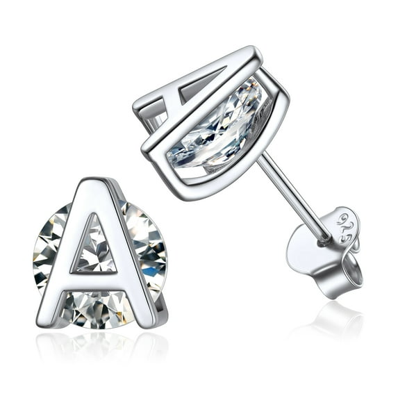 PROSTEEL Women Sterling Silver Initial Stud Earrings Cubic Zirconia Letter A Earrings Christmas Birthday Gift for Her Mom Girlfriend Daughter