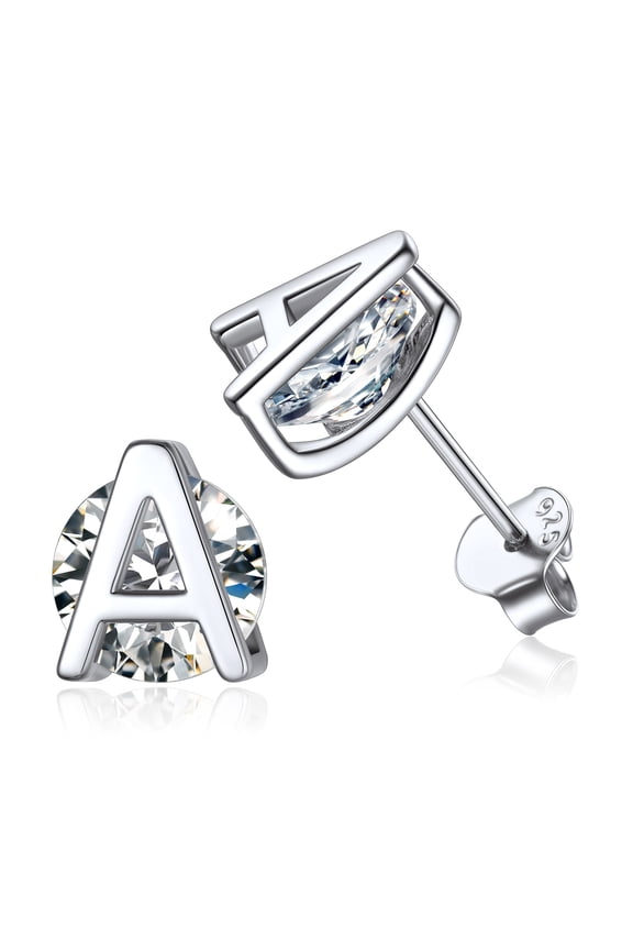 Women Sterling Silver Initial Stud Earrings Cubic Zirconia Letter A Earrings Christmas Birthday Gift for Her Mom Girlfriend Daughter