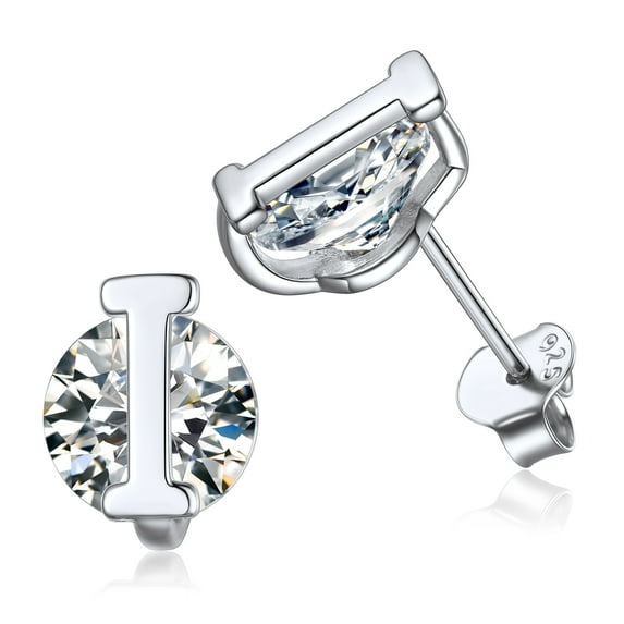 PROSTEEL Women Sterling Silver Initial Stud Earrings Cubic Zirconia Letter I Earrings Christmas Birthday Gift for Her Mom Girlfriend Daughter