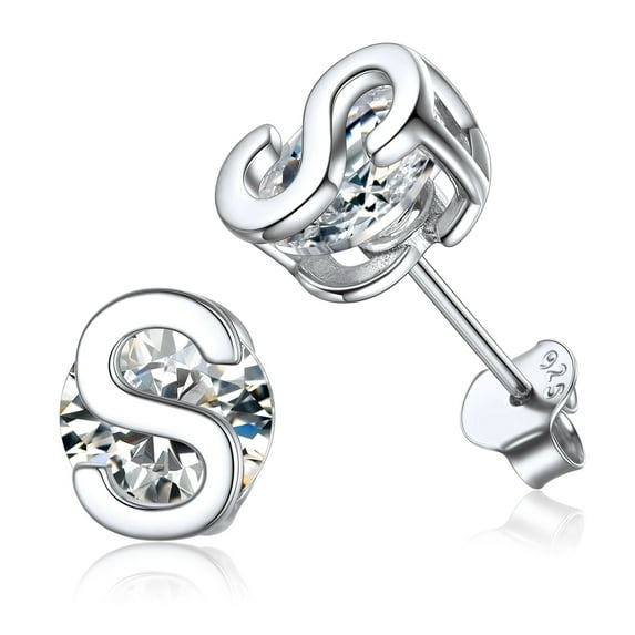 PROSTEEL Women Sterling Silver Initial Stud Earrings Cubic Zirconia Letter S Earrings Christmas Birthday Gift for Her Mom Girlfriend Daughter