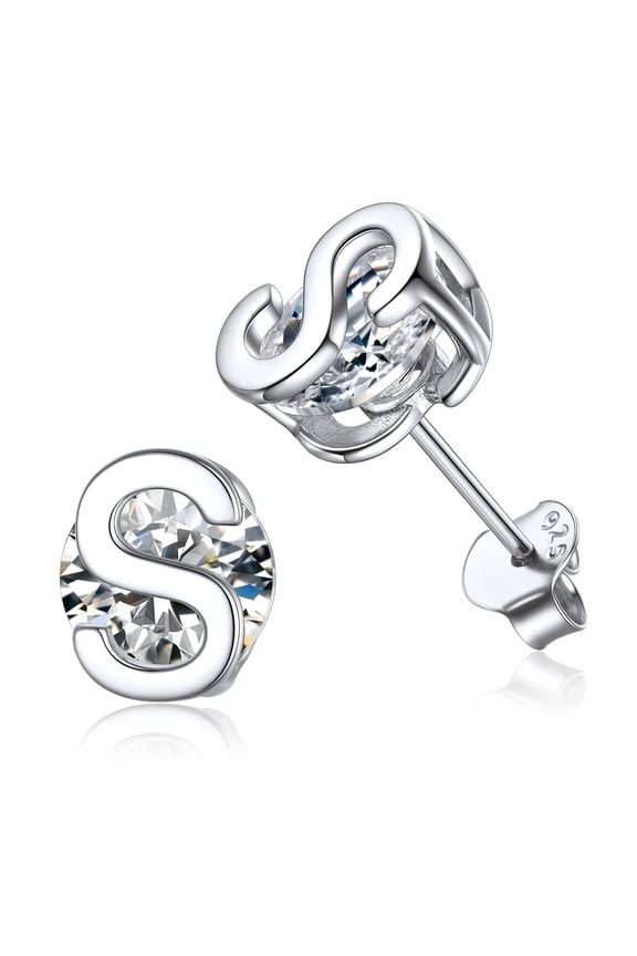 Women Sterling Silver Initial Stud Earrings Cubic Zirconia Letter S Earrings Christmas Birthday Gift for Her Mom Girlfriend Daughter