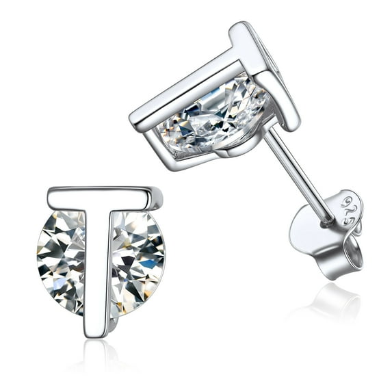 PROSTEEL Women Sterling Silver Initial Stud Earrings Cubic Zirconia Letter T Earrings Christmas Birthday Gift for Her Mom Girlfriend Daughter
