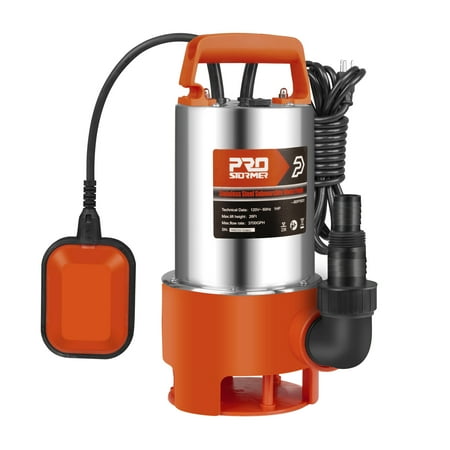 PROSTORMER 1HP Stainless Steel Sump Pump, 3700GPH Submersible Water Pump Clean/Dirty Water Pool Pump with Float Switch for Fresh Water, Mains Water, and Pool Water