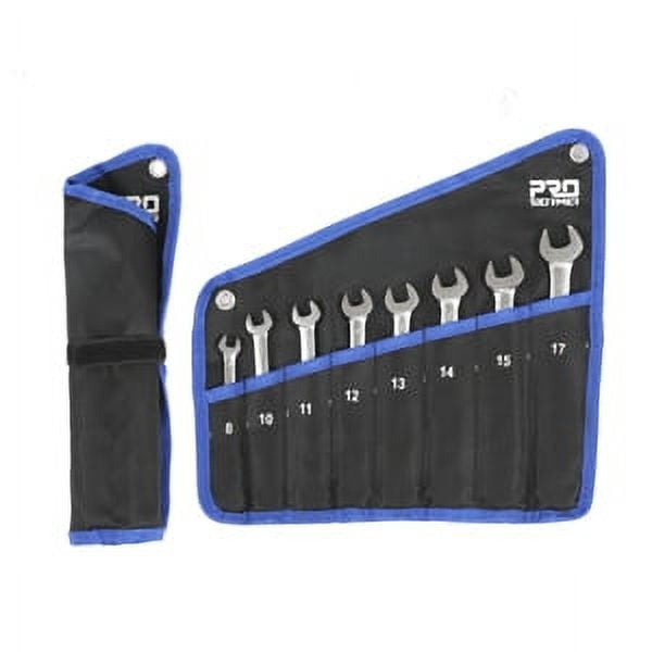 PROSTORMER 8 Piece Flex Head Ratchet Combination Wrench Set, 8-17mm Metric, 90-Teeth Box End and Open End Spanner Gear Wrench with Cr-V Constructed, Canvas Bag