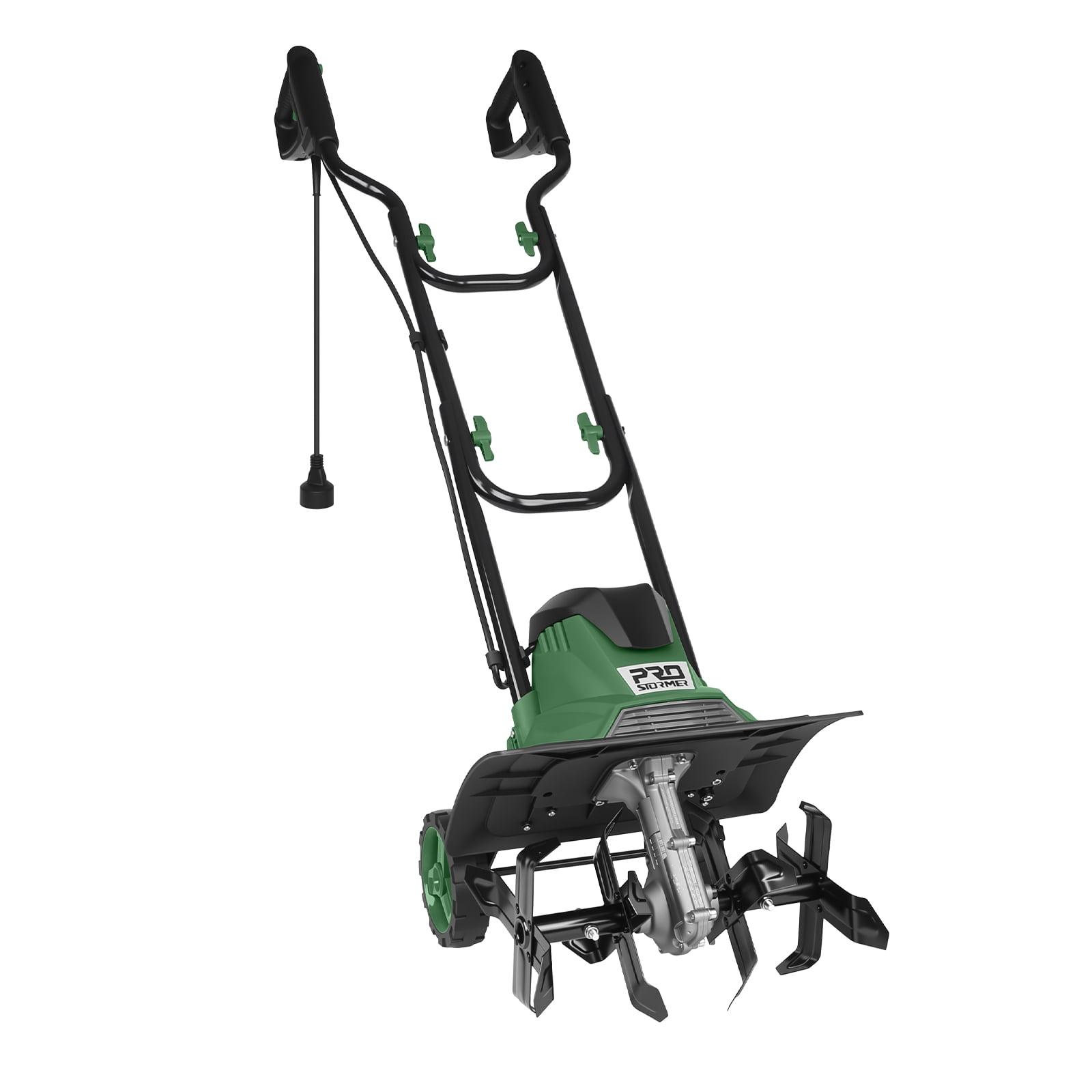 PROSTORMER Electric Tiller, 14 inch 10 A Horticultural Rope Tiller with Foldable Handle, Garden Rotary Tiller with Wheels