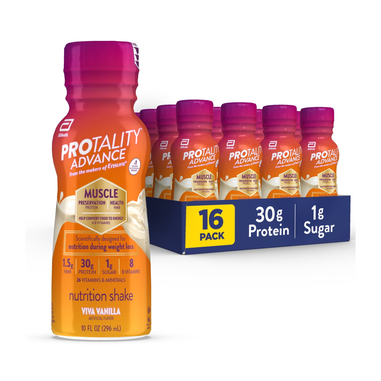 PROTALITY Advance Nutrition Shake, Viva Vanilla, 10-fl-oz Bottles, Pack of 16