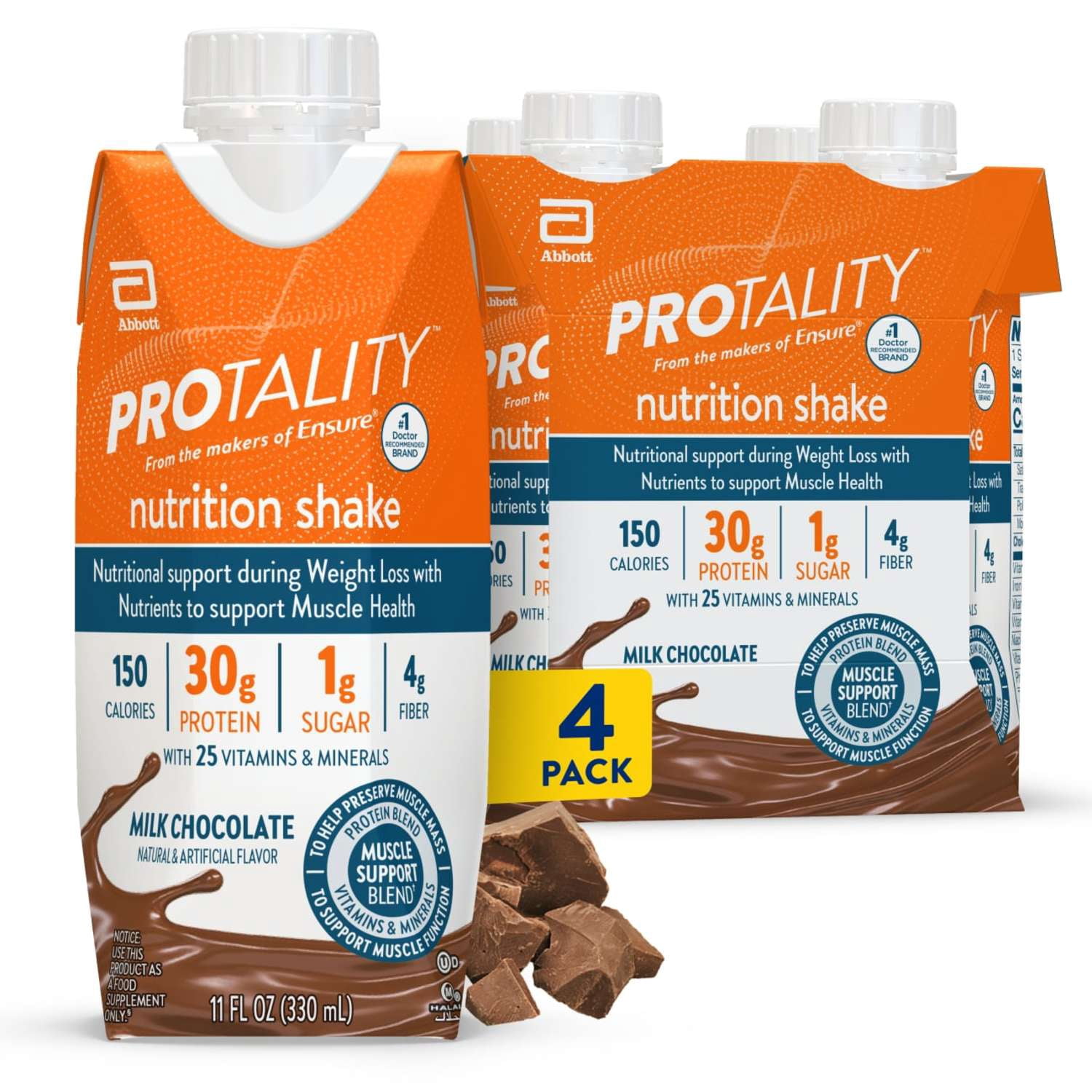 PROTALITY Protein Nutrition Shake I Milk Chocolate I 4 Pack