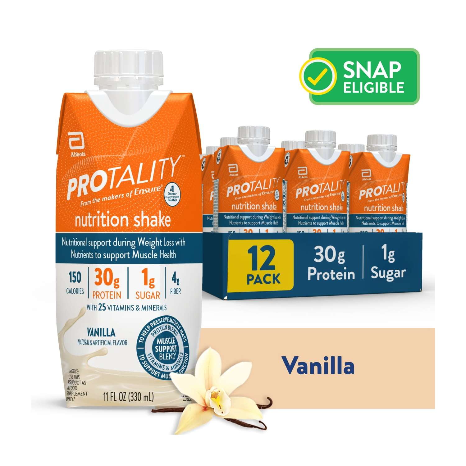PROTALITY Protein Nutrition Shake I Vanilla I 12 Pack