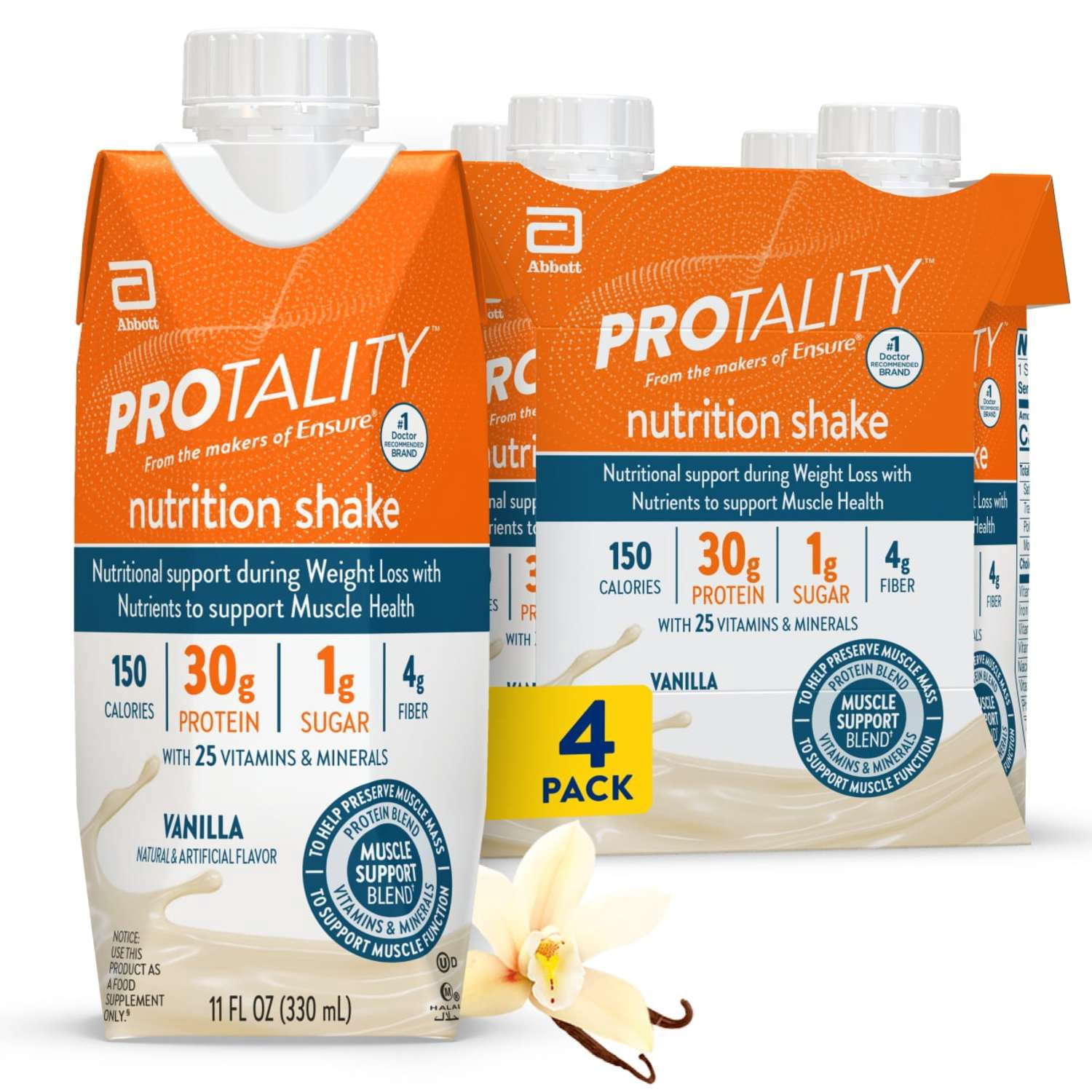 PROTALITY Protein Nutrition Shake I Vanilla I 4 Pack