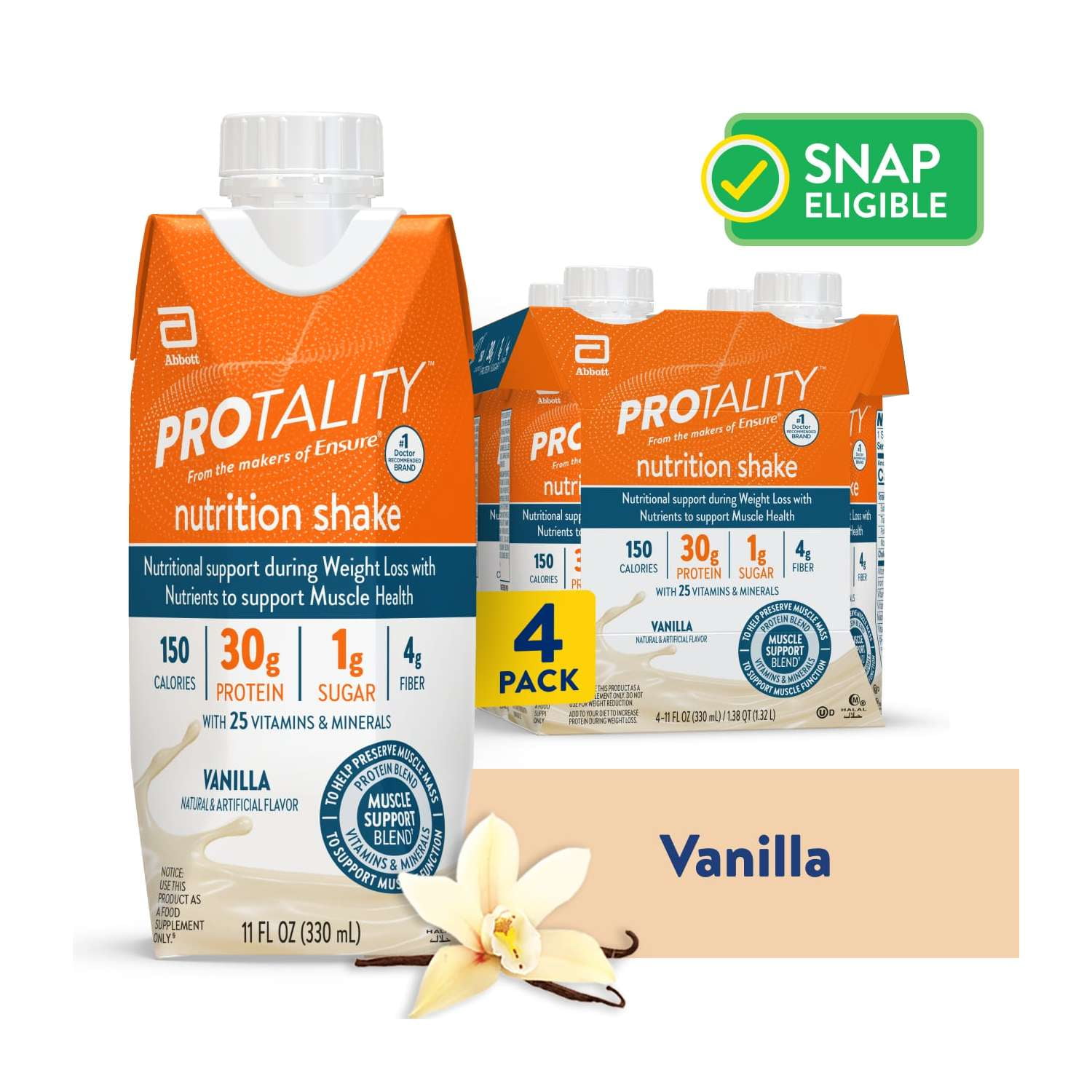 PROTALITY Protein Nutrition Shake I Vanilla I 4 Pack - Walmart.com