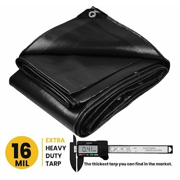 PROTARP Extra Heavy Duty 16 Mil Tarp Cover, Waterproof, UV Resistant, Rip and Tear Proof, Poly Tarpaulin with Reinforced Edges for Roof, Camping, Patio, Pool, Boat. (Black 18 X 24)