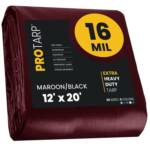 PROTARP Extra Heavy Duty 16 Mil Tarp, Maroon/Black 12′ X 20′