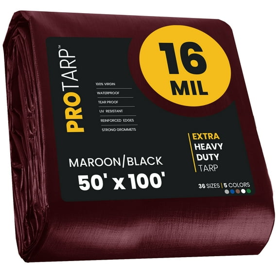 PROTARP Extra Heavy Duty 16 Mil Tarp, Maroon/Black 50′ X 100′