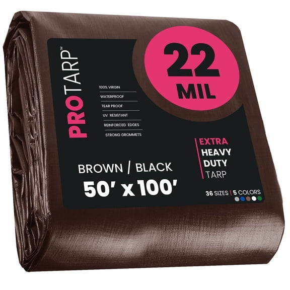 PROTARP Extreme Heavy Duty 22 Mil Tarp, Brown/Black 50′ X 100′