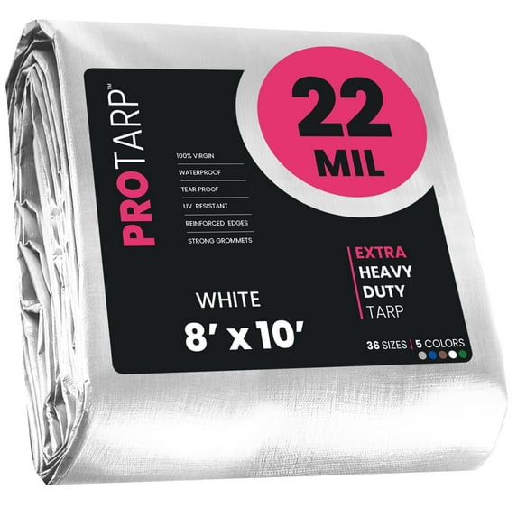 PROTARP Extreme Heavy Duty 22 Mil Tarp, White 8′ X 10′