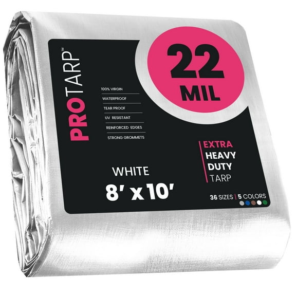 PROTARP Extreme Heavy Duty 22 Mil Tarp, White 8′ X 10′