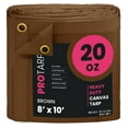 thumbnail image 1 of PROTARP Extreme Heavy Duty WaterProof Canvas Tarp 20 oz, UV Resistant Tarpaulin Cover with Rustproof Brass Grommets, Multipurpose for Canopy, Roof, Camping, Wood Pile (Brown 8'X10'), 1 of 7