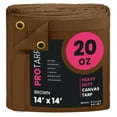 thumbnail image 1 of PROTARP Extreme Heavy Duty WaterProof Canvas Tarp 20 oz, UV Resistant Tarpaulin Cover with Rustproof Brass Grommets, Multipurpose for Canopy, Roof, Camping, Wood Pile (Brown 14'X14'), 1 of 7
