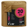 thumbnail image 1 of PROTARP Extreme Heavy Duty WaterProof Canvas Tarp 20 oz, UV Resistant Tarpaulin Cover with Rustproof Brass Grommets, Multipurpose for Canopy, Roof, Camping, Wood Pile (Tan 8'X20'), 1 of 7