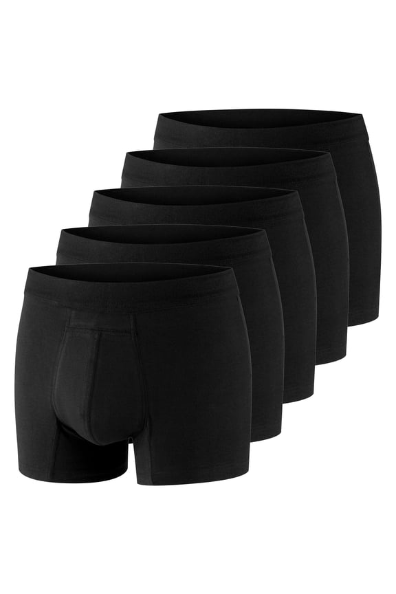 Washable & Reusable Urinary Incontinence Cotton Boxer Brief Underwear for Men, VALUE PACK, 5 Count (Buy 4 Get 1 Free), Black Large