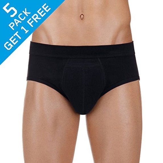 PROTECHDRY - Washable & Reusable Urinary Incontinence Cotton Brief Underwear for Men (approx 3,5" leg), Built In Absorbent Area (non removable), Black, Large, (5-Pack / Buy 4 Get 1 Free)