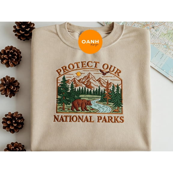 PROTECT our NATIONAL PARKS Embroidered Sweatshirt Vintage Style protect our parks camping shirt Bear Resist National Park lover gift