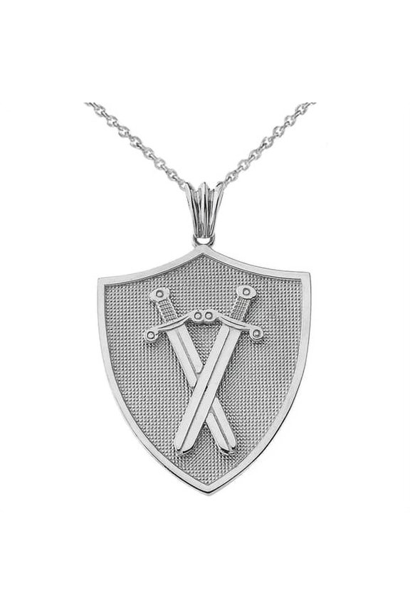 PROTECTION SWORDS SHIELD IN WHITE GOLD : 14K Pendant only