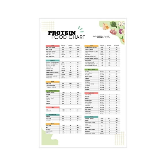 PROTEIN FOOD CHART food list poster Healthy eating poster suitable for schools, home kitchens, and nutritionists