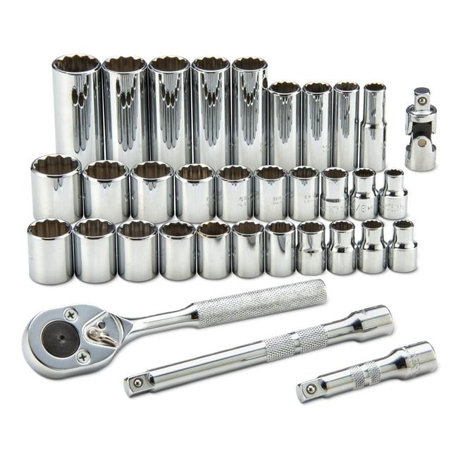 Proto 3/8"Drive SAE/Metric Chrome Socket Wrench Set, Number of Pieces: 34 J52230