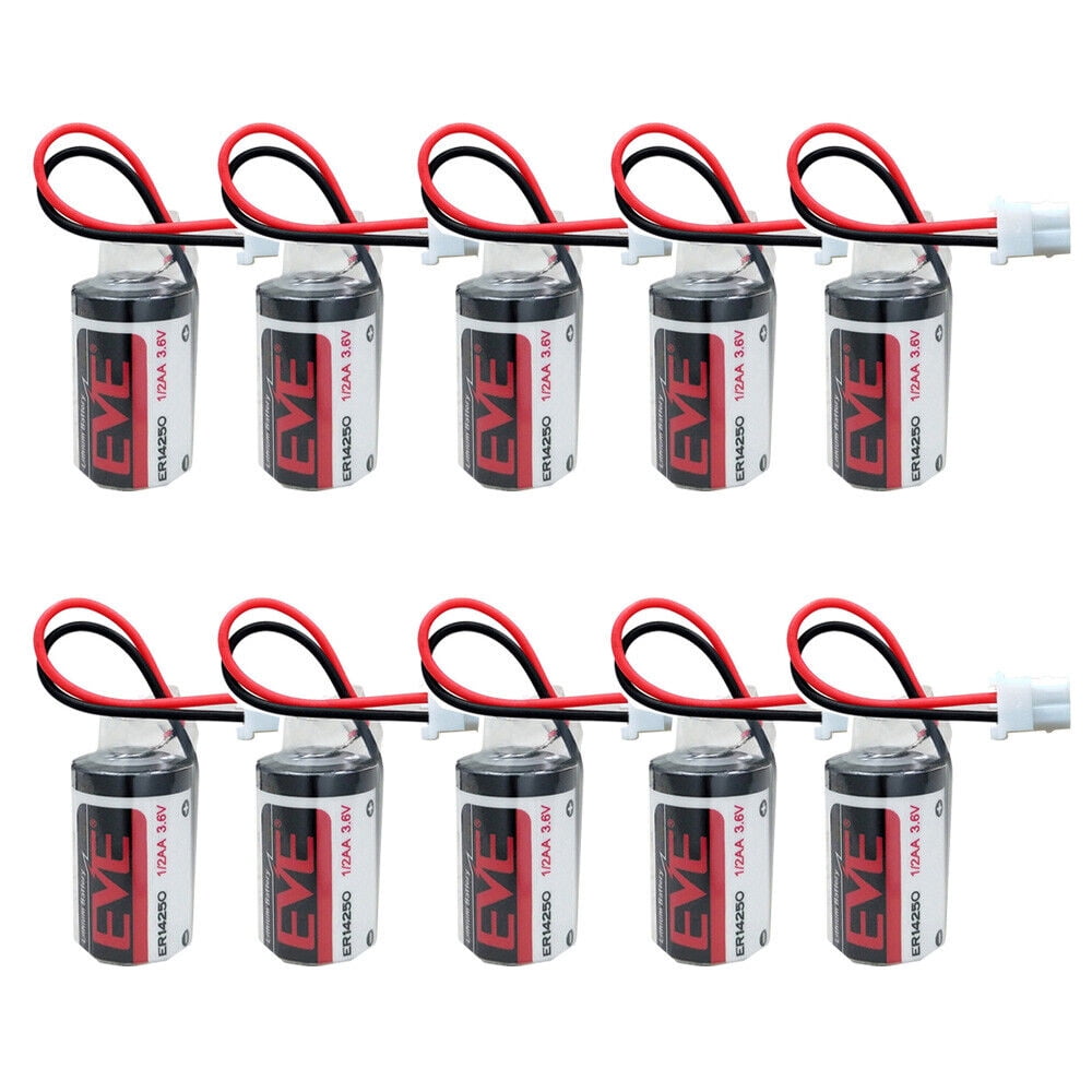 PROTOW (10-Pack) 3.6V 1200mAh EVE ER14250 Lithium Battery Compatible with ER14250 1/2 AA LS14250 Battery with Plug