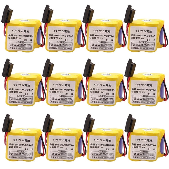 PROTOW 12-Pack BR-2/3AGCT4A 6V 4400mAh PLC Replacement Battery for  A98L-0031-0025 CNC System (Black Connector)