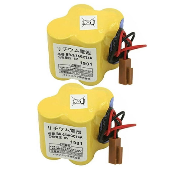 PROTOW 2 Pack BR-2/3AGCT4A 6V PLC Battery 4400MAH For FANUC A98L-0031-0025 CNC with Brown Plug Non-rechargeable Li-ion Battery