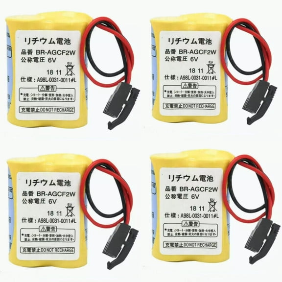 PROTOW (4 Pack) 2200mAh BR-AGCF2W 6V A98L-0031-0011 PLC Lithium Battery with Black Plug for FANUC Backup Power, A98L-0031-0011#L Battery