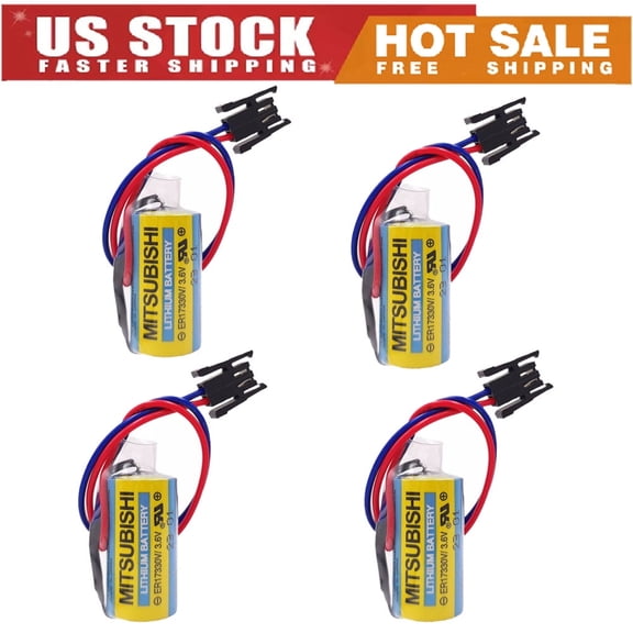 PROTOW 4pcs MR-BAT ER17330V/3.6V 1700mAh Li-ion PLC Battery with Black Plug for FANUC CNC System