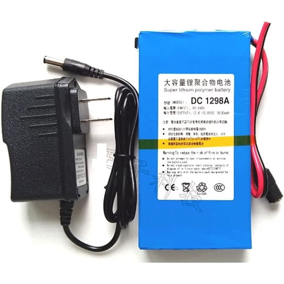 PROTOW DC12V 9800mAh Rechargeable Li-ion Lithium Battery Pack DC 1298A for CCTV Alarm Systems Camera(DC1298A)