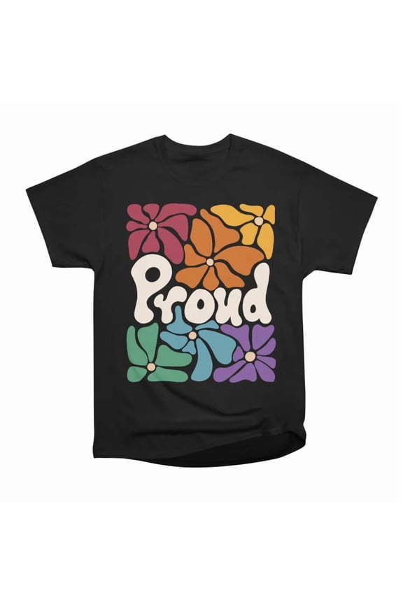 PROUD Gay Pride Rainbow Boho Flowers T-Shirt Tee Gift For Him Merch For Her Apparel For Fr