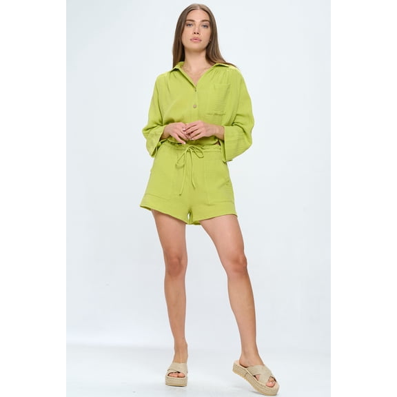 PROVA Women's Cadiz Crinkle Cotton Two-Piece Lounge Set