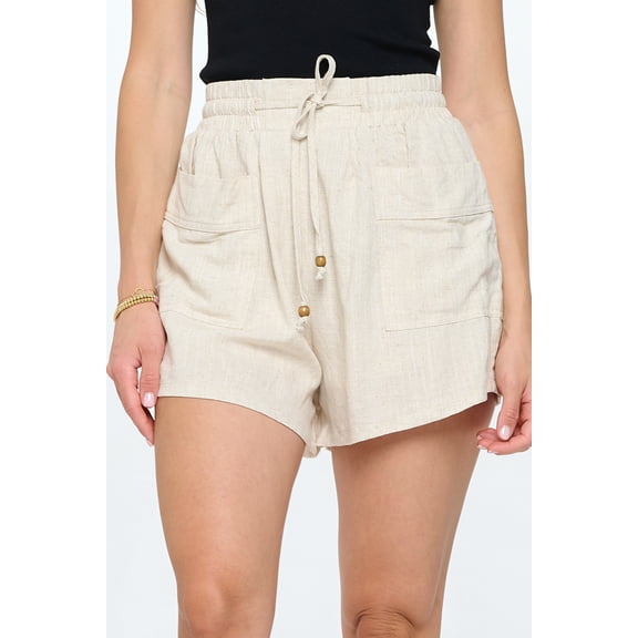 PROVA Women's Casual Elevated High Rise Drawstring Shorts Summer Comfy Linen Elastic Waist with Pockets